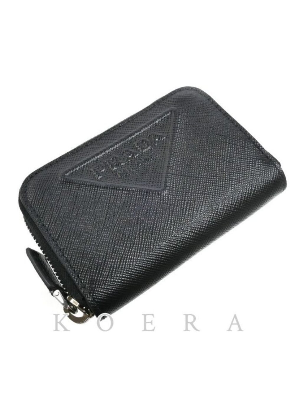 Prada Saffiano Embossed Triangle Coin Purse Black